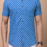 Men Blue Butti Printed 100% Cotton Shirt