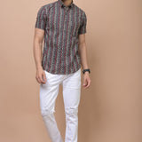 Men Black Zig Zag Printed 100% Cotton Shirt