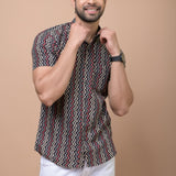 Men Black Zig Zag Printed 100% Cotton Shirt