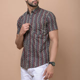 Men Black Zig Zag Printed 100% Cotton Shirt