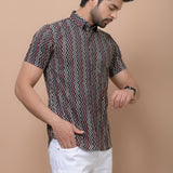 Men Black Zig Zag Printed 100% Cotton Shirt