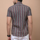 Men Black Zig Zag Printed 100% Cotton Shirt