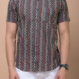 Men Black Zig Zag Printed 100% Cotton Shirt