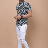 Men Black Butti Printed 100% Cotton Shirt