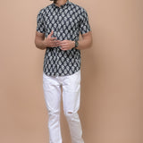 Men Black Butti Printed 100% Cotton Shirt