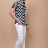 Men Black Butti Printed 100% Cotton Shirt