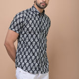 Men Black Butti Printed 100% Cotton Shirt