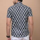 Men Black Butti Printed 100% Cotton Shirt