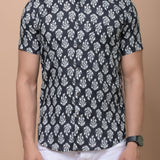 Men Black Butti Printed 100% Cotton Shirt