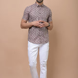 Men Brown Butti Printed 100% Cotton Shirt