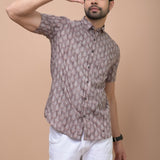 Men Brown Butti Printed 100% Cotton Shirt