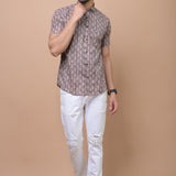 Men Brown Butti Printed 100% Cotton Shirt