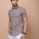 Men Brown Butti Printed 100% Cotton Shirt