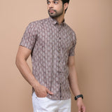 Men Brown Butti Printed 100% Cotton Shirt