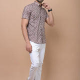 Men Brown Butti Printed 100% Cotton Shirt