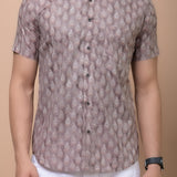 Men Brown Butti Printed 100% Cotton Shirt