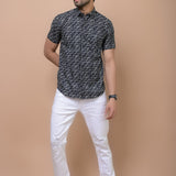 Black Geometrical Printed 100% Cotton Shirt