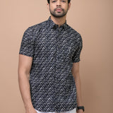 Black Geometrical Printed 100% Cotton Shirt