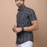 Black Geometrical Printed 100% Cotton Shirt