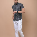 Black Geometrical Printed 100% Cotton Shirt