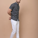 Black Geometrical Printed 100% Cotton Shirt