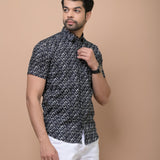 Black Geometrical Printed 100% Cotton Shirt