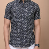 Black Geometrical Printed 100% Cotton Shirt