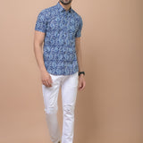 Royal Blue Paisley 100% cotton Printed Half Sleeves shirt