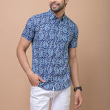 Royal Blue Paisley 100% cotton Printed Half Sleeves shirt