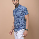 Royal Blue Paisley 100% cotton Printed Half Sleeves shirt