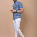 Royal Blue Paisley 100% cotton Printed Half Sleeves shirt