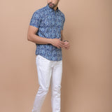 Royal Blue Paisley 100% cotton Printed Half Sleeves shirt