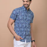 Royal Blue Paisley 100% cotton Printed Half Sleeves shirt