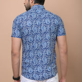 Royal Blue Paisley 100% cotton Printed Half Sleeves shirt