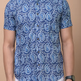 Royal Blue Paisley 100% cotton Printed Half Sleeves shirt