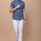 Royal Blue Butti 100% cotton Printed Half Sleeves shirt