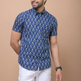 Royal Blue Butti 100% cotton Printed Half Sleeves shirt