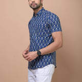 Royal Blue Butti 100% cotton Printed Half Sleeves shirt