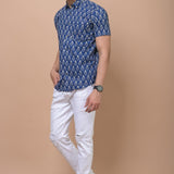 Royal Blue Butti 100% cotton Printed Half Sleeves shirt