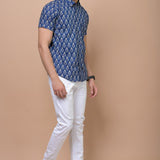 Royal Blue Butti 100% cotton Printed Half Sleeves shirt