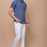 Royal Blue Butti 100% cotton Printed Half Sleeves shirt