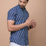 Royal Blue Butti 100% cotton Printed Half Sleeves shirt