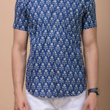 Royal Blue Butti 100% cotton Printed Half Sleeves shirt