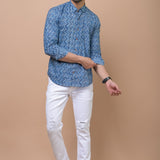 Blue Zig Zag 100% cotton Printed Full Sleeves shirt