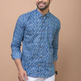 Blue Zig Zag 100% cotton Printed Full Sleeves shirt