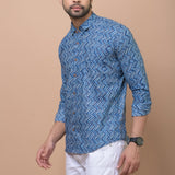 Blue Zig Zag 100% cotton Printed Full Sleeves shirt