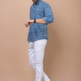 Blue Zig Zag 100% cotton Printed Full Sleeves shirt