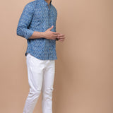 Blue Zig Zag 100% cotton Printed Full Sleeves shirt