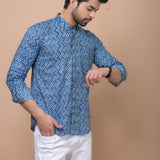 Blue Zig Zag 100% cotton Printed Full Sleeves shirt