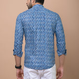 Blue Zig Zag 100% cotton Printed Full Sleeves shirt